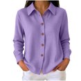 thumbnail image 2 of thefmos Women's Fall Winter Collared Long Sleeve Button Down Blouses Solid Casual Shirts Basic Dressy Tops for Office Work Daily Wear Fashion Clothes, Purple XL, 2 of 7