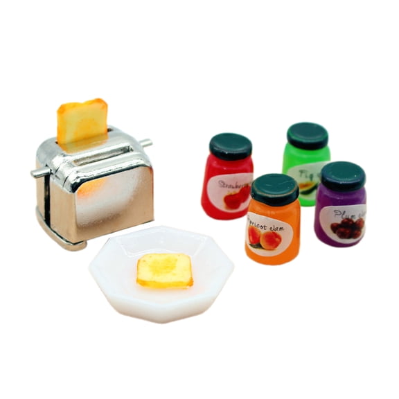 Highly Detailed Miniature Toaster with Jams Model Set Kitchen Scene Display Accessory for 1/12 Dollhouses Decoration