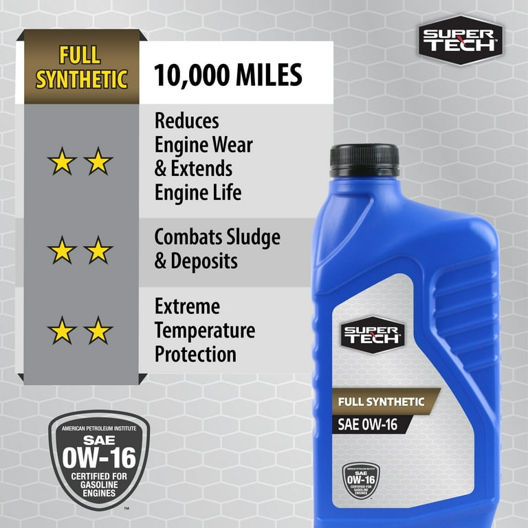Super Tech Full Synthetic 0W-16 Motor Oil, 1 Quart for Gasoline