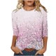 thumbnail image 2 of Fiudx Ofertas Relámpago Moda Mujer Impresión Cuello Redondo Manga 3/4 Camiseta Pulóver Cuello Redondo Blusa Superior, 2 of 5
