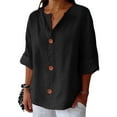 thumbnail image 7 of Womens Tops Linen Shirts For Women Summer Cotton Linen V Neck 3/4 Sleeve Tops Loose Vacation Beach Solid Blouses Tunic Tops, 7 of 7