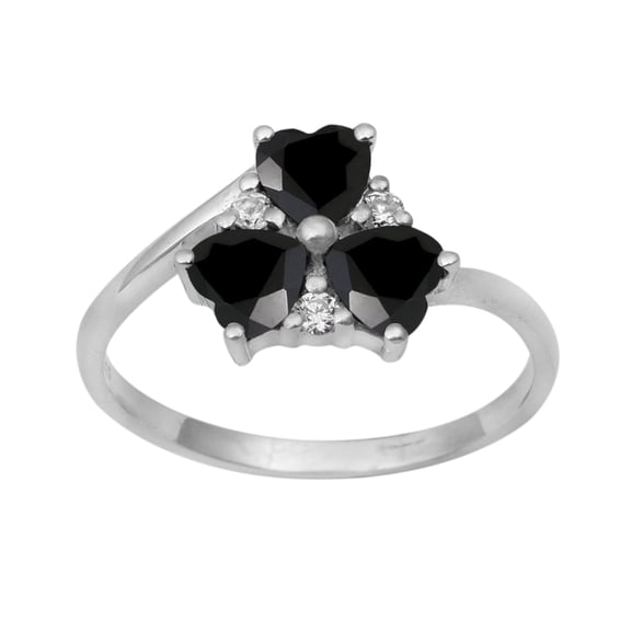 Mooneye Three Stone 4 mm Black Spinel 925 Sterling Silver Valentines Day Gifts Women Heart Ring