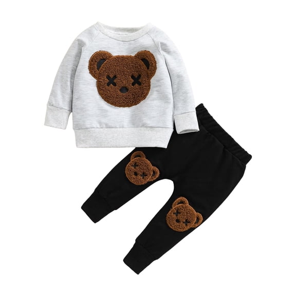 Xudanell Boy Clothes 2t 3t 4t 5t 6t 7t Sweet Baby Boy Outfits with Embroidered Little Bear Sweatshirt Tight Trousers Grey 4-5 Years