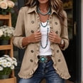 thumbnail image 6 of Chiccall Denim Jackets for Women Women's Classic Button Front Collared Ruffle Trim Relaxed Jean Jacket Casual Outerwear With Pockets Khaki S, 6 of 9