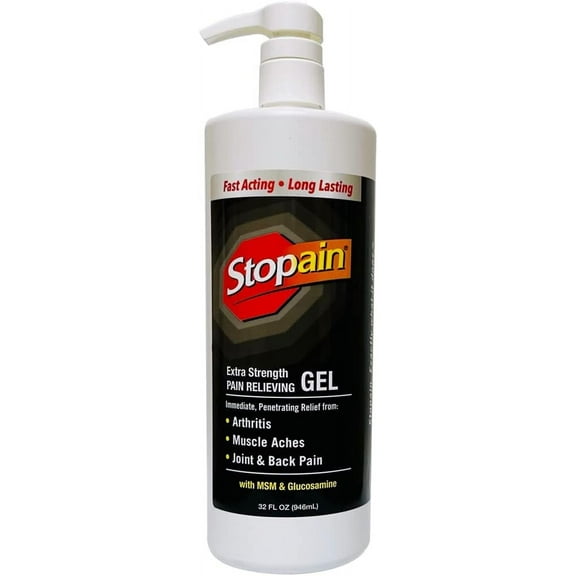 Stopain Pain Relief Gel 32oz, USA Made, Max Strength Fast Acting With Menthol, MSM, Glucosamine For Joint Pain, Back Pain, Arthritis, Knee, Neck Pain, HSA FSA Approved OTC Topical Analgesic Product