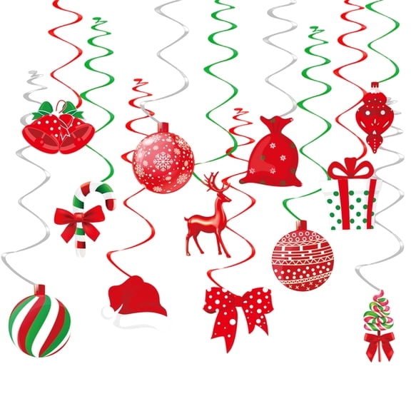 Christmas Decorative Swirling Hanging Ornament, Double-Sided Print for Festive Party Ceiling Suspended Decor 12 Piece Set Multicolor