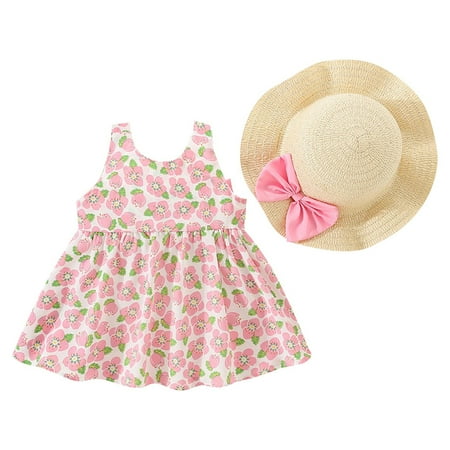 

Sngxgn Girls Dress Toddler Strip Sleeveless Printed Beach Cami Dress Sundress Prom Dresses for Girls Pink Size 9