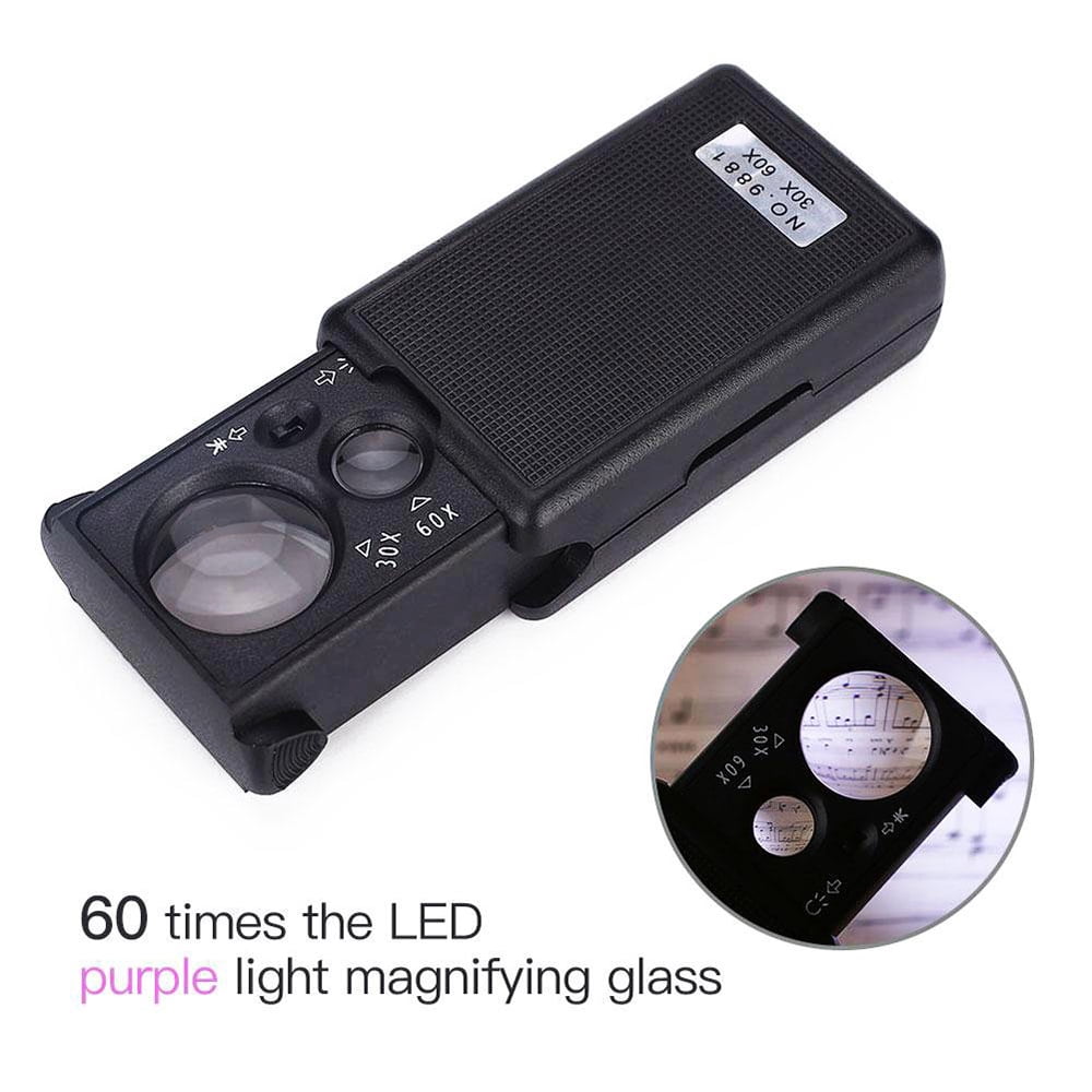 Mini Microscope Poche 60x Avec LED Et UV - Loupe Bijoutier Portable - Grossissement Réglable
