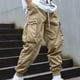 thumbnail image 1 of Pantalones largos para hombre, informales, lisos, con bolsillo, cintura elástica, para exteriores, con cordón ajustable, para trabajo, 1 of 5