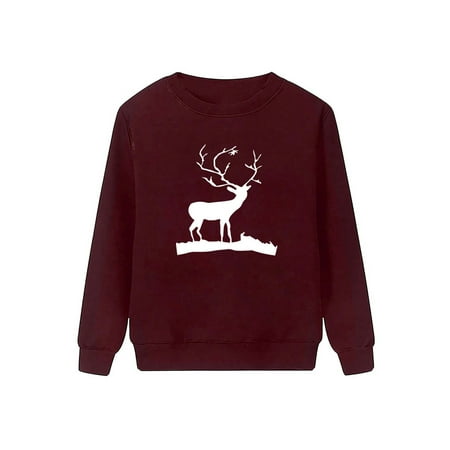Womens Christmas Elk Print Warm Tops Long Sleeve Winter Pullover ...