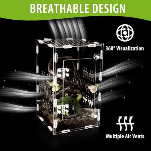 Jumping Spider Enclosure,Large Acrylic Praying Mantis Habitat, 10"*6"*6"Ventilated Insect Terrarium Cage with Front Opening Door for Small Retiles - Arboreal Tarantula,Snails,Bug,Lizard