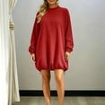 thumbnail image 7 of Lenpel Long Sweatshirt for Women Fall Oversized Long Sleeve Crew Neck Pullover Tops Loose Drawstring Hem Shirts(Red,XX-Large), 7 of 7