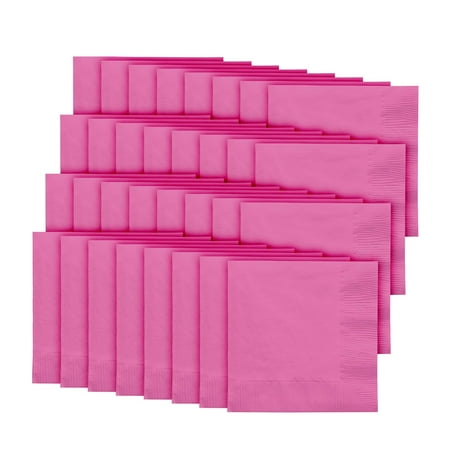 Party City Disposable Beverage Napkin, 32 Count (Bright Pink) - 2-Ply, 5" x 5" - Go Brightly Heavy Duty Classic Beverage Napkins for Parties - Premium Party Supplies Cutlery