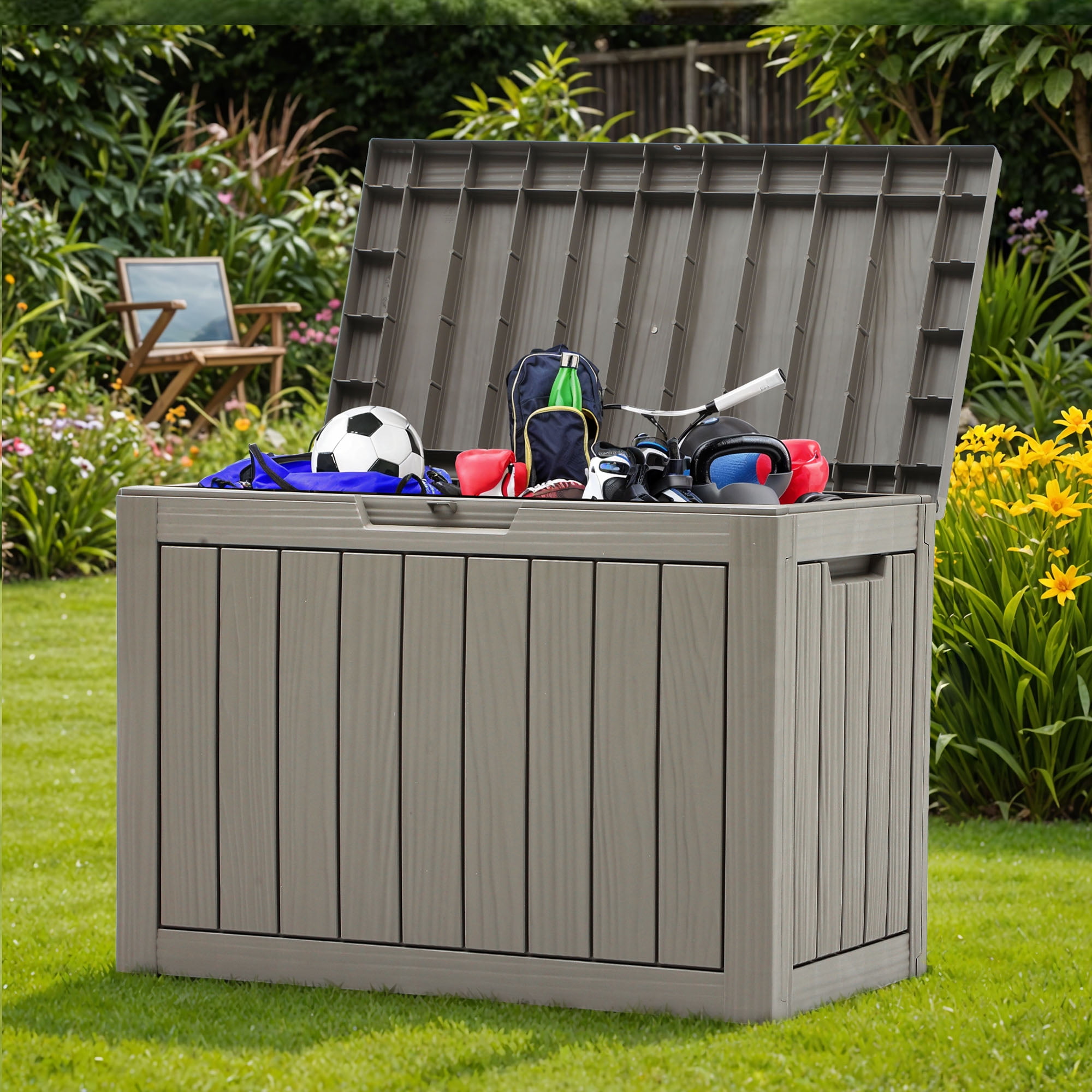 Uforic 45 Gallon Outdoor Resin Deck Box, Waterproof Storage Box, Lockable, Brown