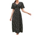thumbnail image 2 of Lenago Robes Longues d'Été Grande Taille pour Femmes Robe à Col Manches Courtes Florale Boutonnée Jupe Longue en Chiffon Robes de Soirée Plage en Solde, 2 of 5