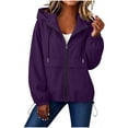 thumbnail image 2 of Lightweight Rain Jacket for Women Solid Hooded Waterproof Windbreaker Jacket Packable Outdoor Hiking Full Zip Casual Outerwear with Adjustable Hem, 2 of 8