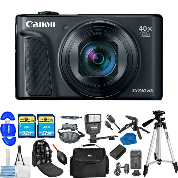 Canon PowerShot SX740 HS Digital Camera (Black) - Bundle Includes: 32GB SD Memory Card x2, 57 Tripod, Travel charger for Canon NB13L & Much More (17pc Bundle)