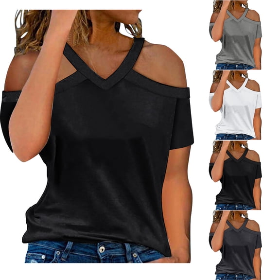 Nkmbld Women's Off The Shoulder Tops Short Sleeves Elegant Slim Fit Cute Date Club Blouses