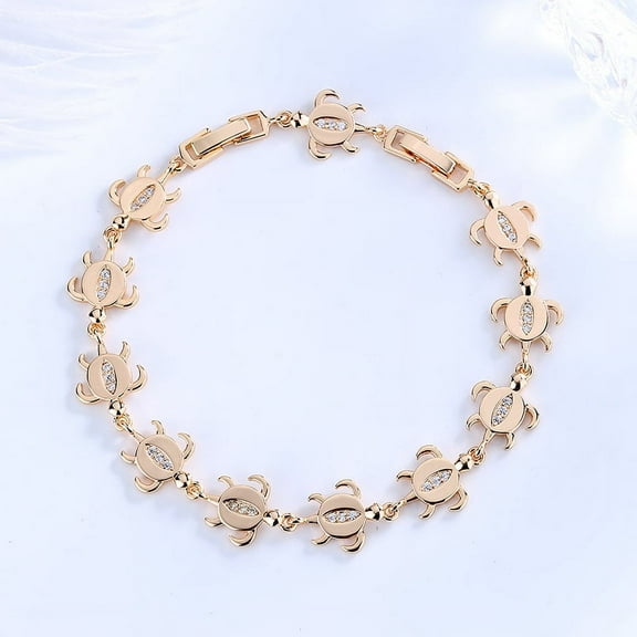 Women's Girls Turtles Bracelet 18k Real Gold Plated Layered 8 Inches