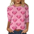 thumbnail image 1 of SZXZYGS T-Shirts Graphiques pour Femmes Crop Top Nœud T-Shirt Manches Trois-Quarts Imprimé Saint-Valentin Col Rond Été 2024, 1 of 4