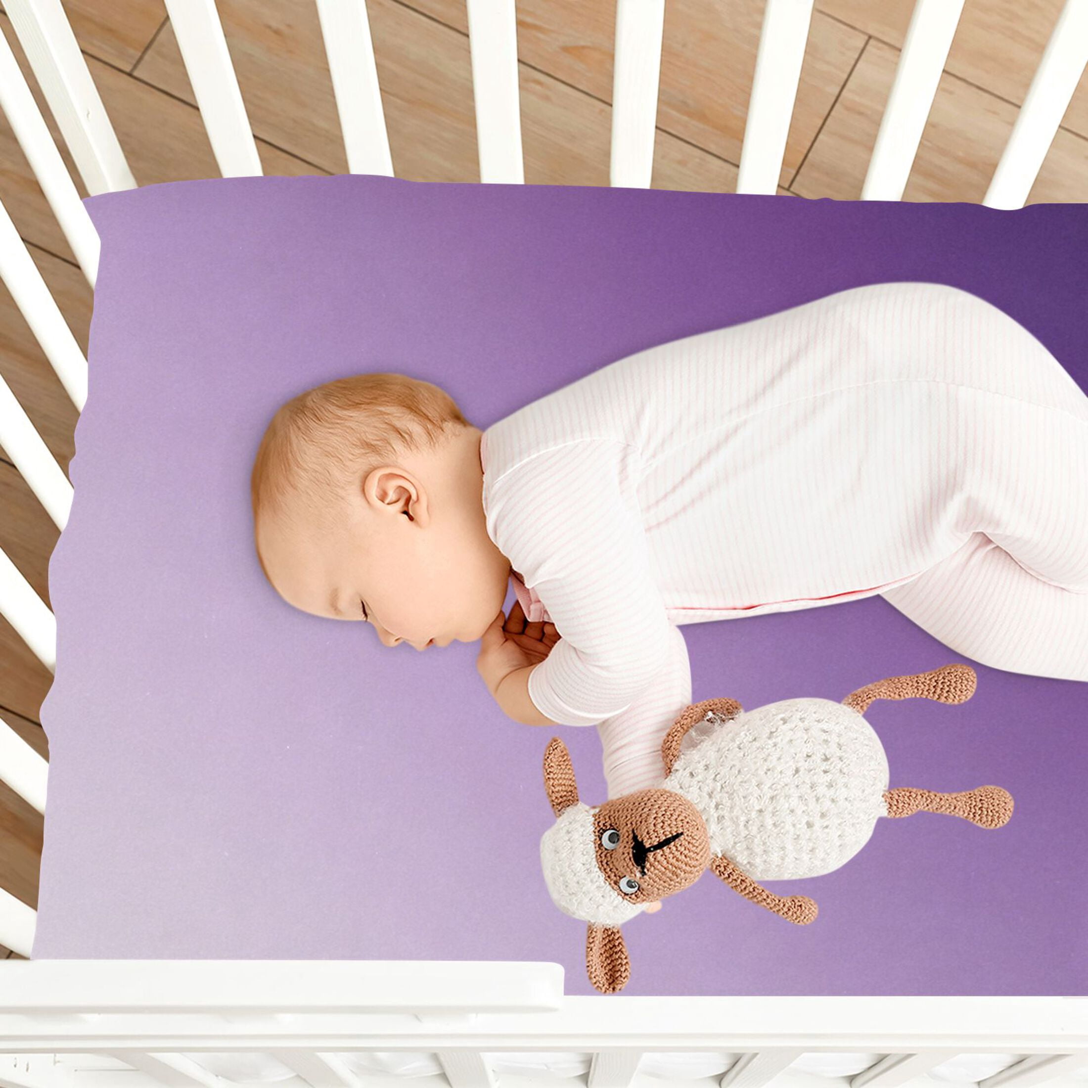 Baby Essentials 52”x 28”- Standard Cotton-like Modal Elastic- Purple Design Crib Sheets for Newborns and Toddlers