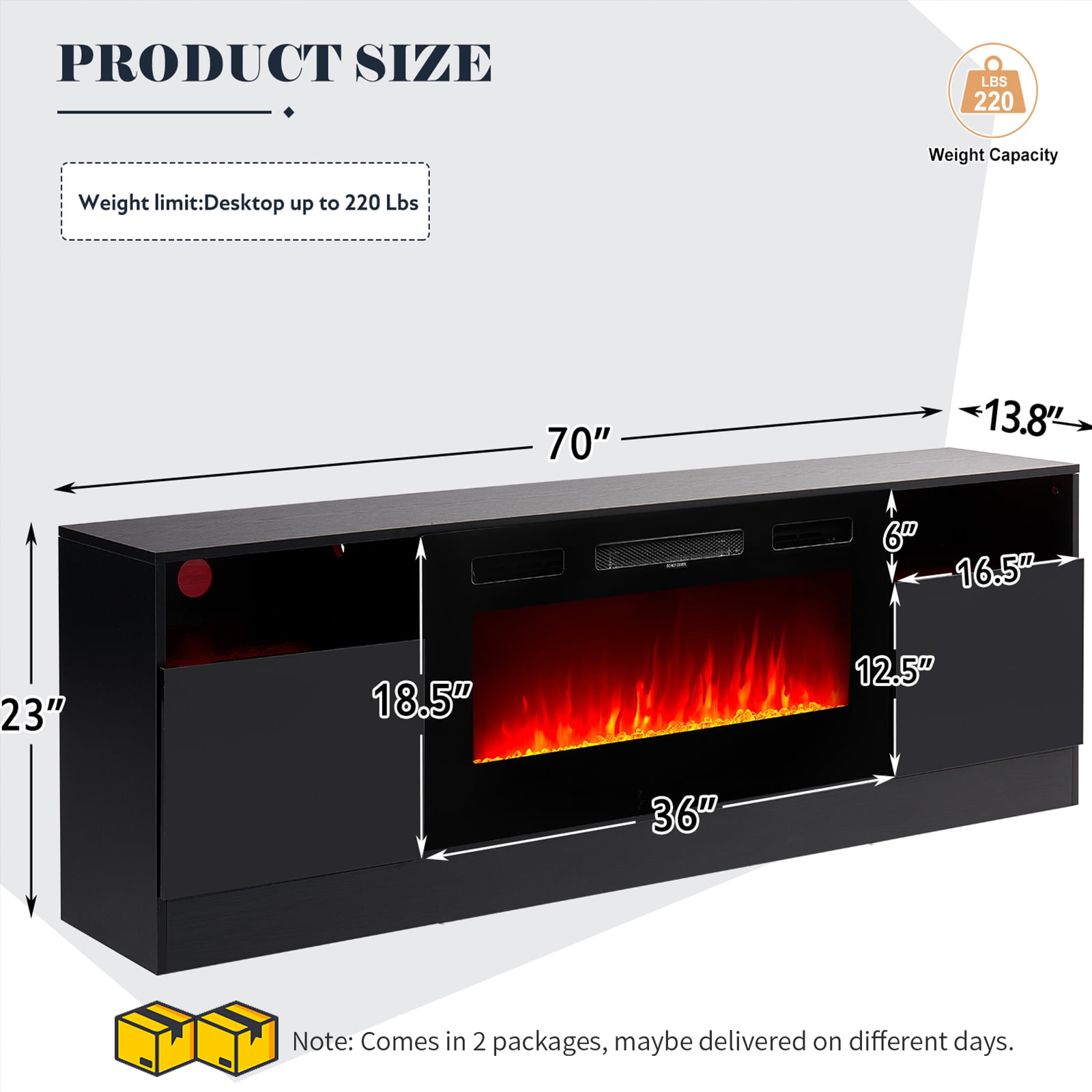 Easoger 70" Fireplace TV Stand with 36" Electric Fireplace photo 5