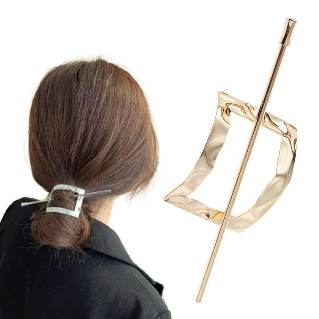 Hoop And Pin Barrette Vintage Geometric Hair Circle And Sticks Hair Accessory Metal Arc Hair Edit Hoop Clips,Gold Polyester Hair Clip