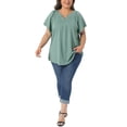 thumbnail image 2 of Agnes Orinda Women's Plus Size Top Eyelet Embroidery Notch V Neck Short Sleeve T-Shirts Hollow Out Casual Summer Blouse 1X Green, 2 of 6