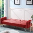 thumbnail image 3 of Convertible Futon Sofa Bed, Modern Sleeper Sofa with Armrest and 2 Cup, Red, 3 of 11
