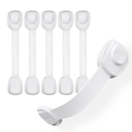 Moonybaby Universal Child Safety Strap Locks for Cabinets, Drawers, Toilet, Fridge & More, 6 Pack, White