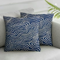 JRXY  Navy Blue Silver Wavy Stripes Throw Pillow Covers 2pcs, Luxury Modern Large Decorative Pillow Covers Square Accent Cushion Case for Couch Living Room Bedroom White