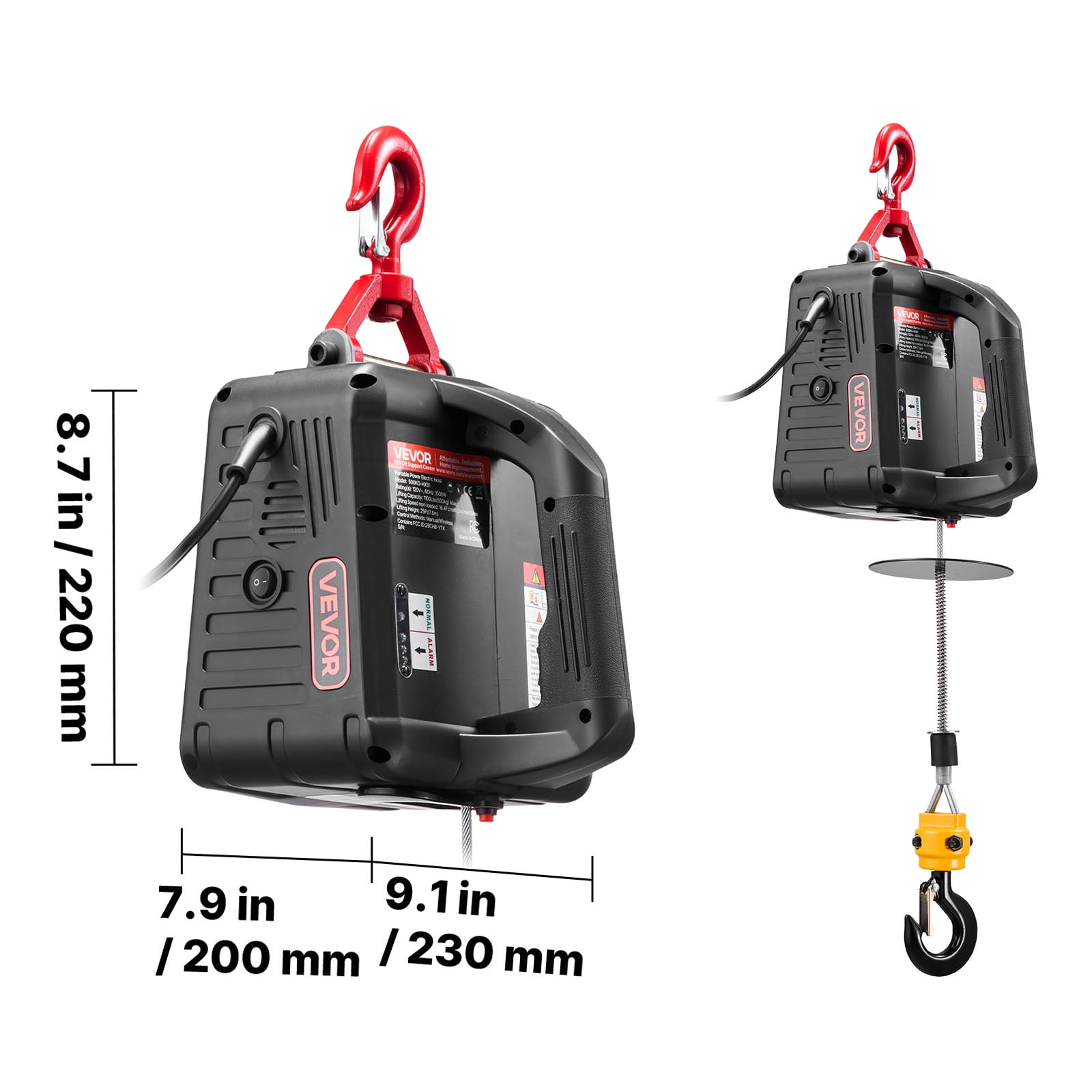 VEVOR 2-in-1 Electric Hoist Winch, 1100 lbs Capacity, 1500W Portable Power Winch Crane, 25 ft Lifting Height, 16.4 ft/min with Manual and Wireless Remote Control for Factory, Warehouss, Garage