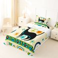 thumbnail image 3 of Manfei Mid Century Cat Twin Sheets, Star Burst Bedding, Teal Orange, 3pcs, 1 Flat Sheet, 1 Fitted Sheet and 1 Pillowcase, 3 of 6