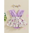 thumbnail image 5 of FEORJGP Infant Baby Girls Easter Romper Dress Newborn Fly Sleeve Jumpsuit Floral Bunny Print V-Neck Bodysuit with Bow Headband Toddler Loose Casual Cute Clothes for Summer, 5 of 9