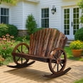 thumbnail image 6 of Ktaxon 36in Double Wide Fir Wood Rocking Chair, High Back Slatted Patio Garden Rocker with Wheel Armrests, Carbonized, 6 of 10
