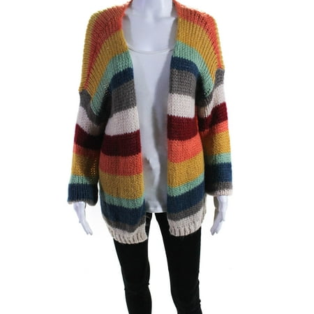 

Pre-owned|Elan Womens Thick Knit Rainbow Stripe Open Front Cardigan One Size