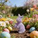 thumbnail image 3 of ddioayh Easter Bunny Ornament Glittery Textured Multi-Expression Simulation Flock Bunny with Satin Bow for Home Garden Patio Outdoor Decor, 3 of 6