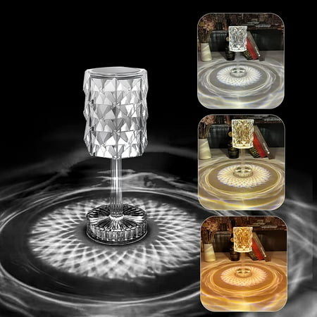 

Rechargeable Rose Shadow Table Lamp Crystal Wine Glass Touch Control Colorful and Adjustable Creative Romantic Diamond Led Night Light Modern Home Decoration (Rose Wine Glass 3 Colors/Touch)