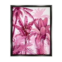 Stupell Industries Pink Tropical Palm Leaves Botanical & Floral Painting Black Floater Framed Canvas Art Print Wall Art, 17 x 21