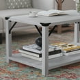 thumbnail image 4 of BizChair Modern Farmhouse Wooden 2 Tier Coffee Table with Black Metal Corner Accents and Cross Bracing, Aspen Gray, 4 of 11