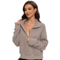 thumbnail image 5 of Women Quarter Zip Pullover Long SleeveHalf Zip Pullover Casual Stand Collar Cropped Sweatshirts with Pockets, 5 of 6