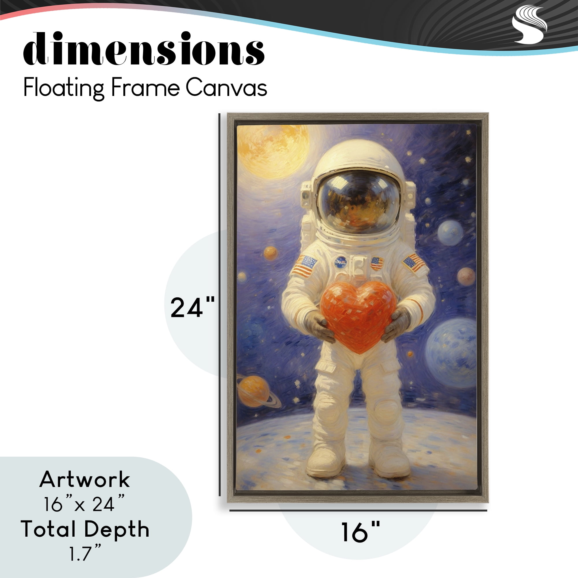Astronaut Holding Heart Brown Framed Floater Canvas Wall Art, design by Angie Hawke