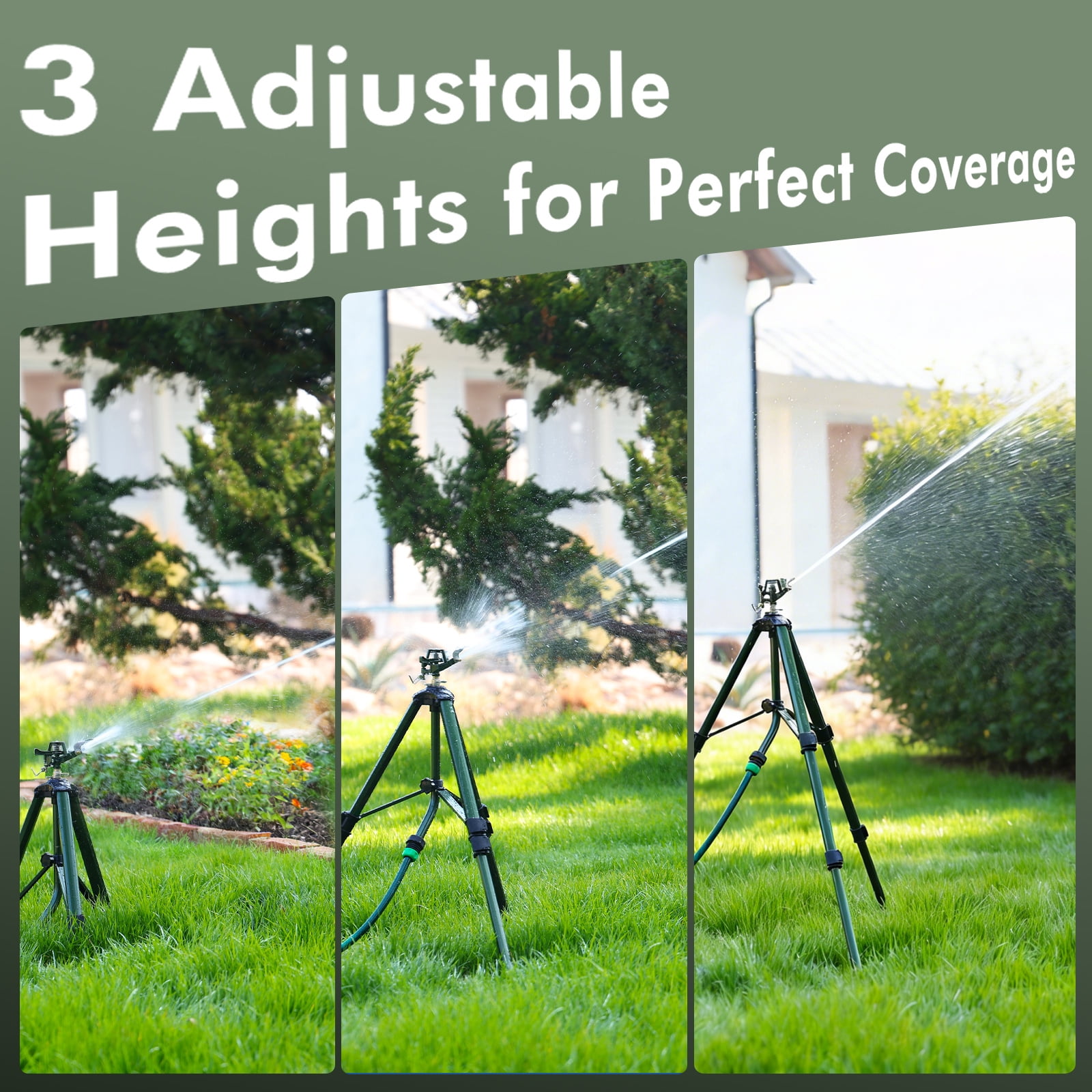 Restmo Heavy Duty Impact Sprinkler on Tripod Base, 6200 sq.ft. Coverage, 360° Rotating, 3-Height Adjustable Full Metal Sprinkler for Large Yard, Lawn and Farm Irrigation