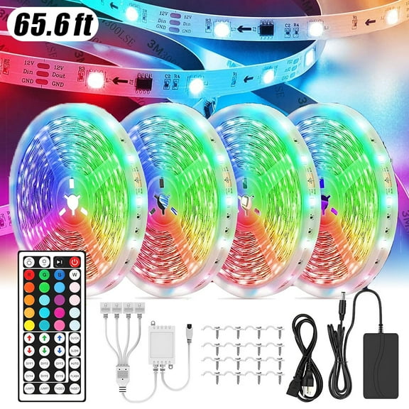 LED Strip Lights for Bedroom 5050 RGB Multicolor Led Light Strip Color Changing Led Lighting Strips with 44 Key Remote Control (65.6Ft)