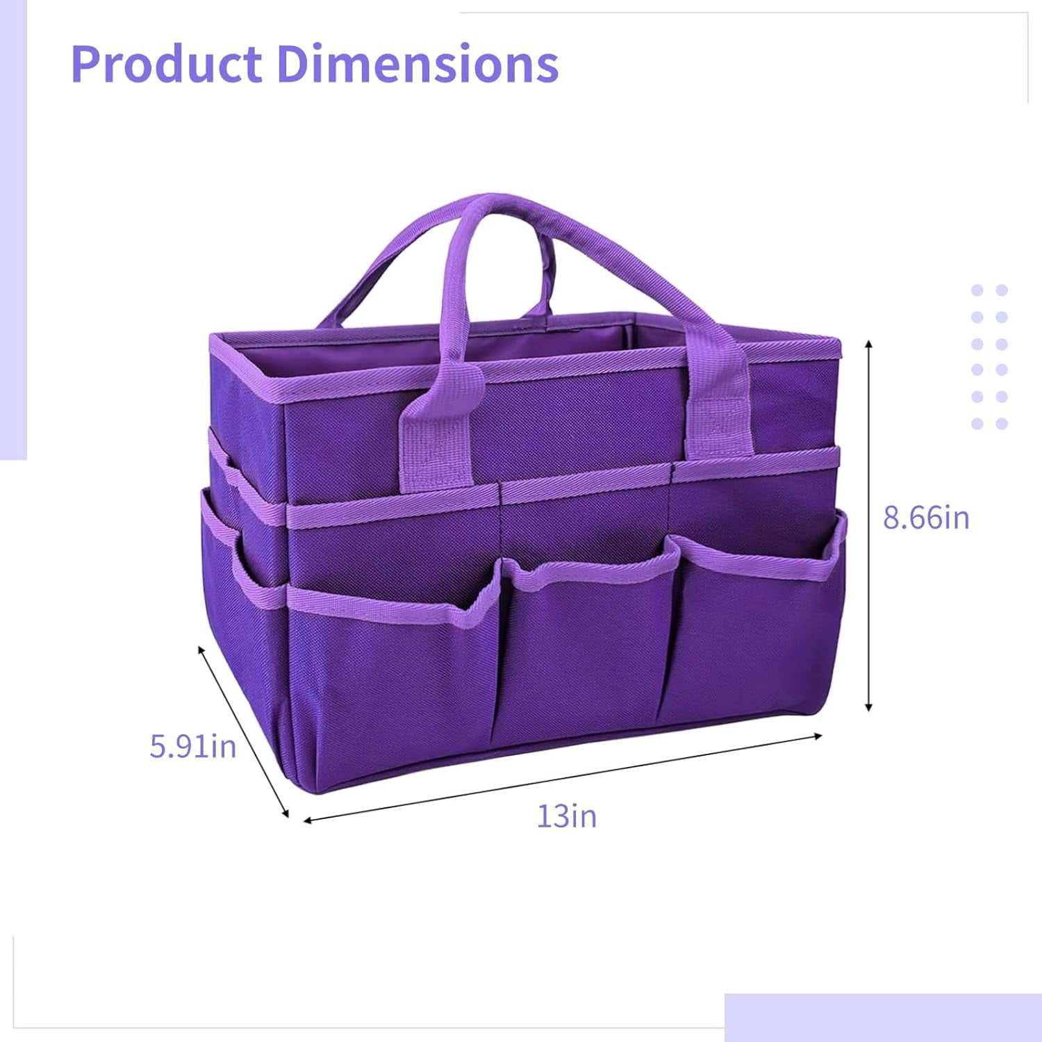 Gaow Art Organizer Craft Storage Tote Bag with Pockets and Handles, Teacher Helper Tote Bag Organization for Art Supplies, Office Storage and more – Purple AA0707