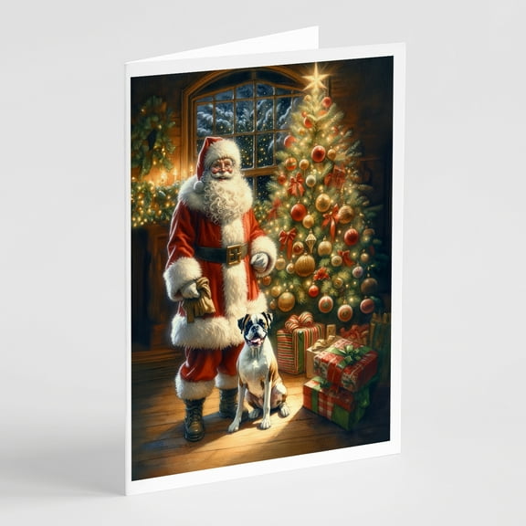 Boxer and Santa Claus Greeting Cards Pack of 8 7 in x 5 in