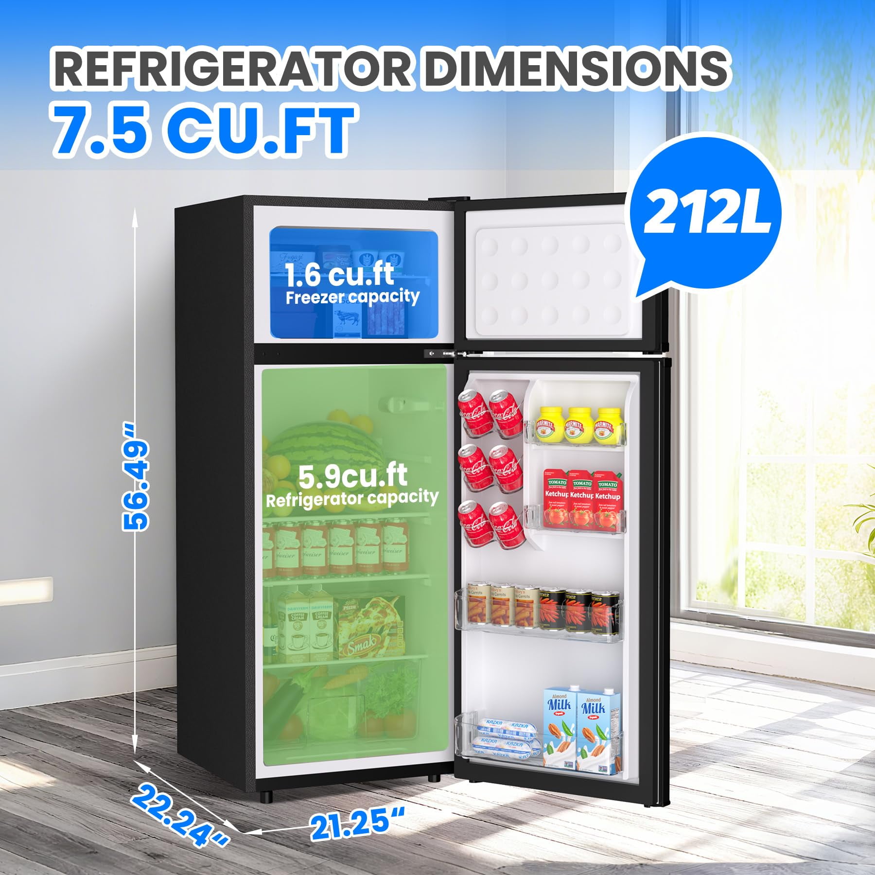 4.5 Cu. Ft. Mini Fridge with Freezer – Low Noise 38dB, Adjustable Thermostat, Energy Efficient – Large Capacity Small Refrigerator for Bedroom, Office & Dorm