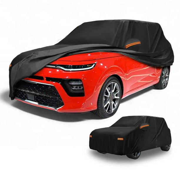 Funda para auto impermeable para todo clima, protección exterior contra el sol y la lluvia, con tiras reflectantes, negra para Kia Soul
