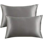 Dark Grey Satin Pillowcase (2 Pack) for Hair Skin Silk Pillow Case, Queen Size (20x30 inches) Slip Cooling Set of 2 with Envelope Enclosure