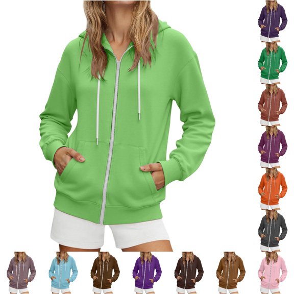 NinXxx Women's Fashionable Pocket Zipper Long Sleeve Hooded Sweatshirt Light Green XL